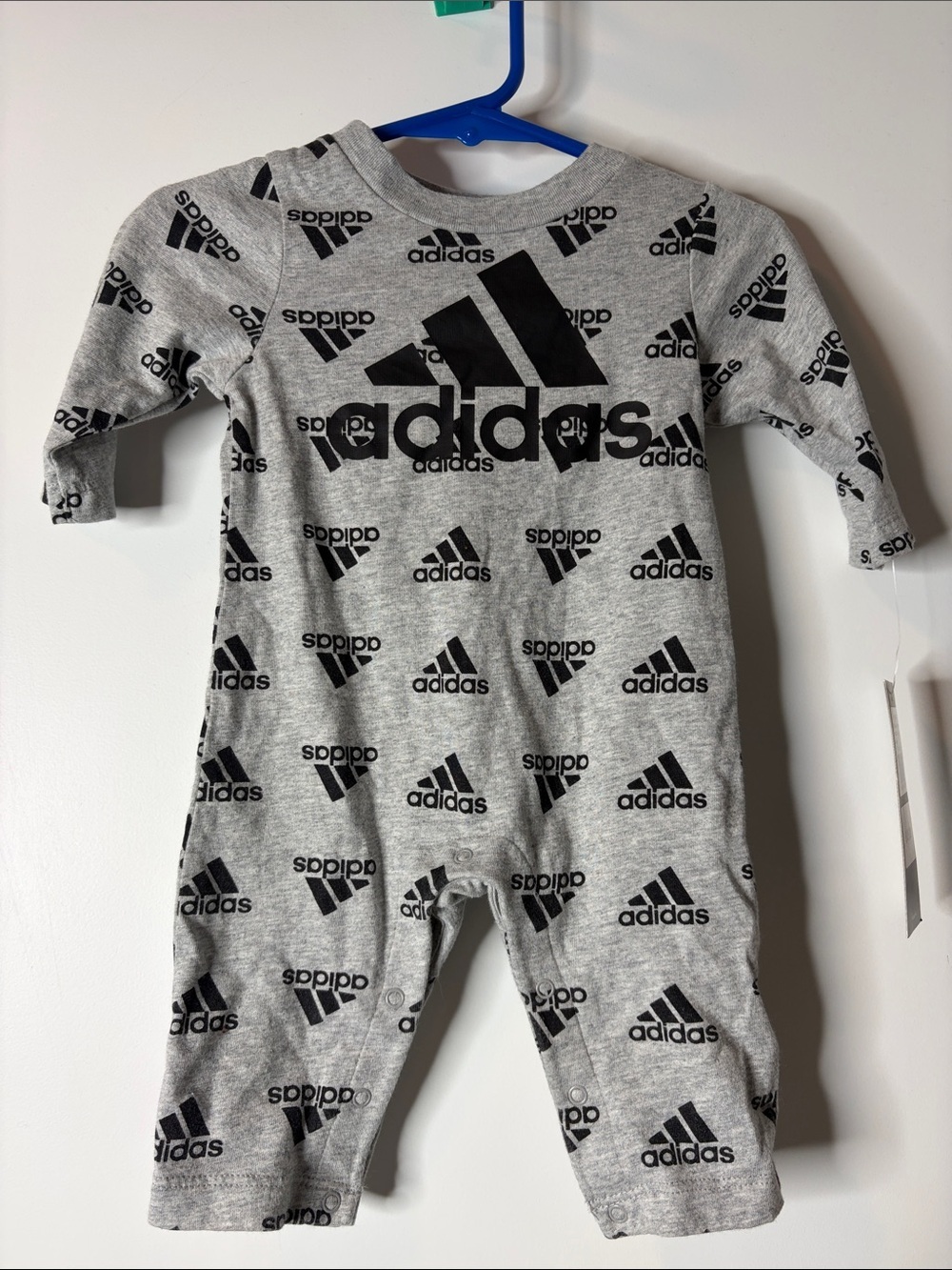 adidas Gray Logo Allover Baby One-Piece Romper 6months NEW